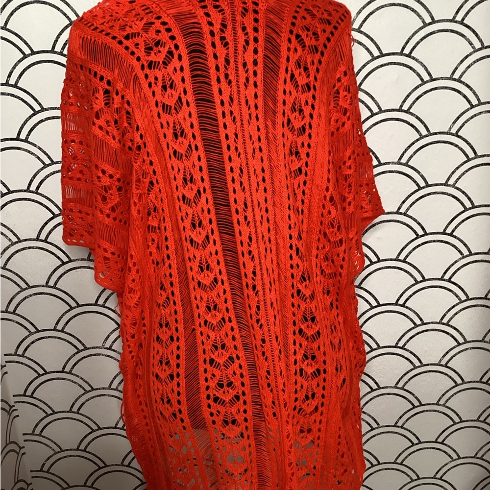 Vibrant Orange Crochet Cover-Up – One Size | Beach-Ready Boho with Bold Flair - Picture 6 of 9